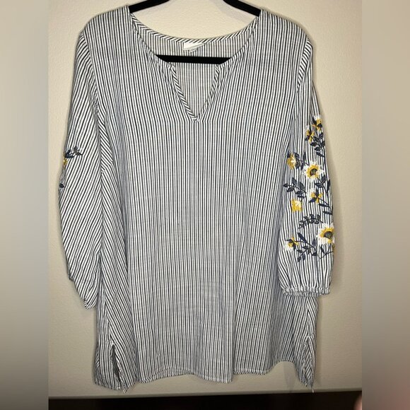 J Jill striped blouse with floral sleeve accents - Picture 1 of 5
